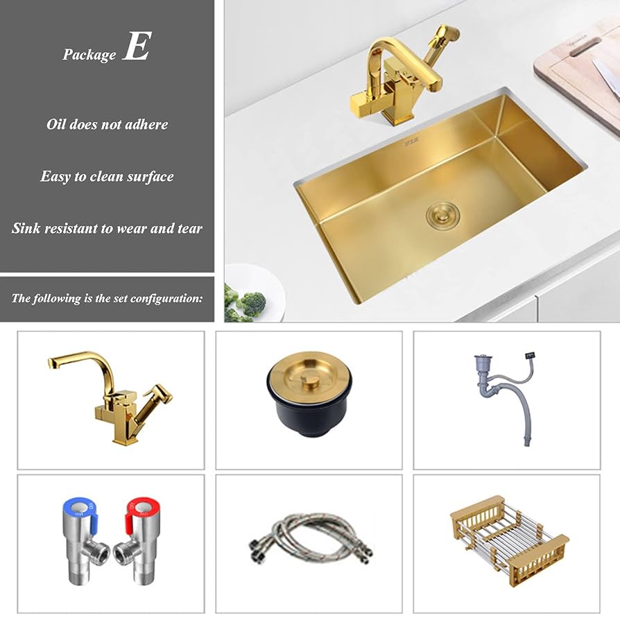Undermount Sink Deluxe Gold Nano 304 Stainless Steel